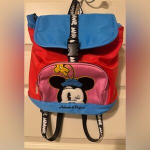 Disney Parks Minnie Mouse Drawstring & Chenille Appliqué Small Backpack